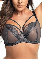 Luxurious bra, lace trim, straps over bust, D to K-cup